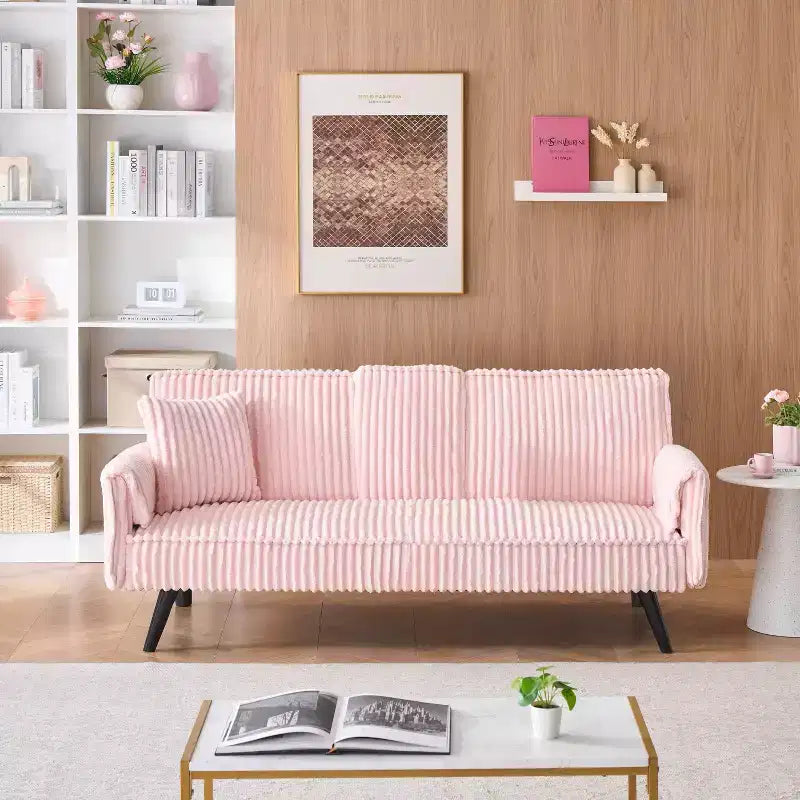 Okak Minimalist Sofa Couches for Living Room Convertible Loveseat Sofa Bed Straight-line Corduroy with Adjustable Backrest & Cup Holder