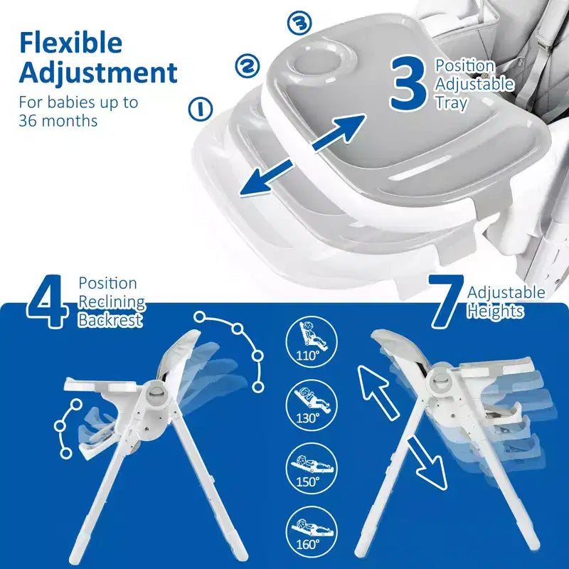 Chaise Haute Bébé, Chaise Haute Multifonctionnelle pour Bébé avec Hauteur et Inclinaison Réglables