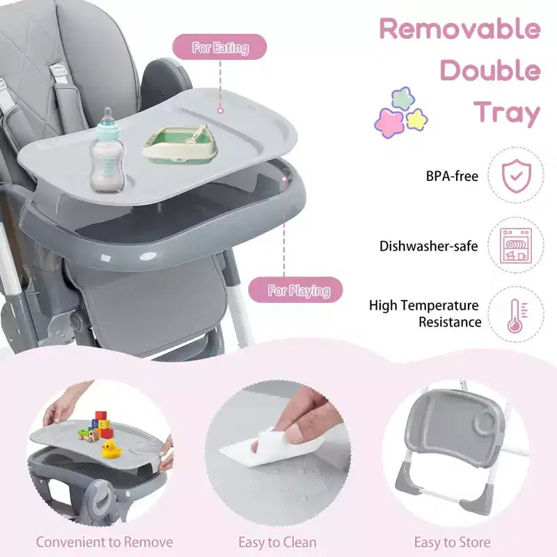 Chaise Haute Bébé, Chaise Haute Multifonctionnelle pour Bébé avec Hauteur et Inclinaison Réglables