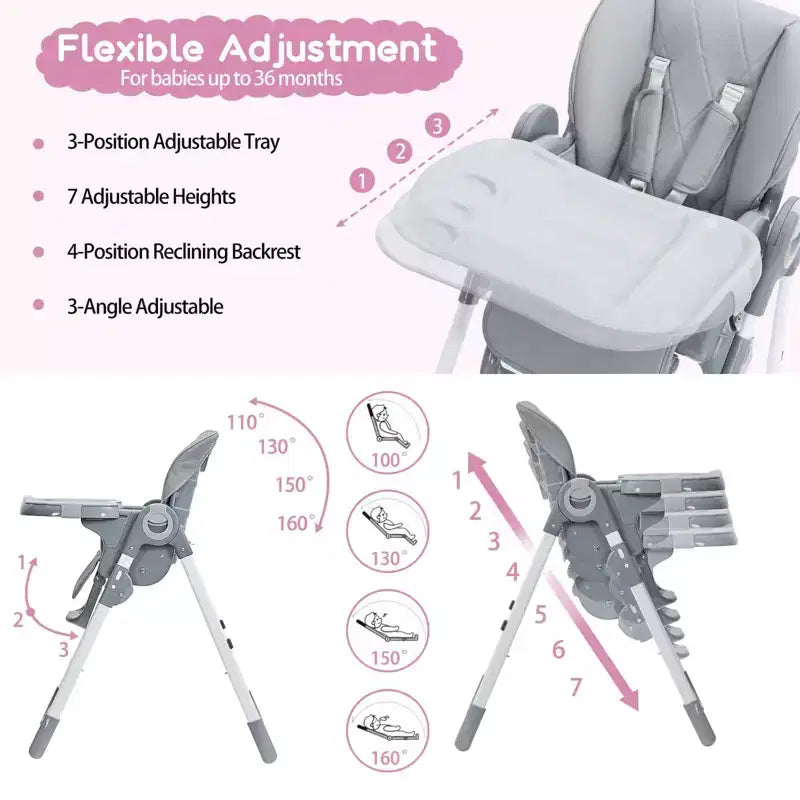 Chaise Haute Bébé, Chaise Haute Multifonctionnelle pour Bébé avec Hauteur et Inclinaison Réglables