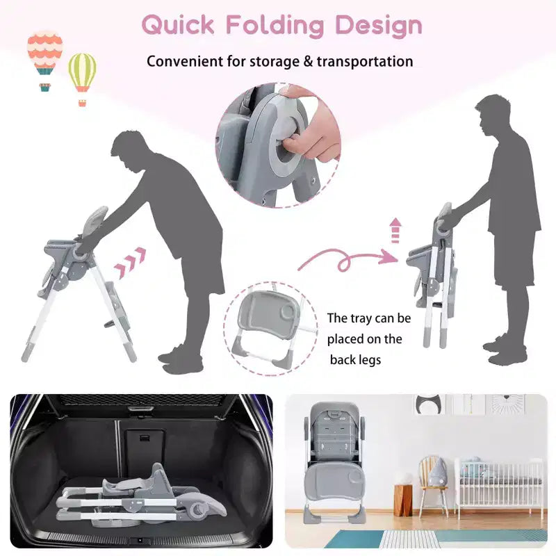 Chaise Haute Bébé, Chaise Haute Multifonctionnelle pour Bébé avec Hauteur et Inclinaison Réglables