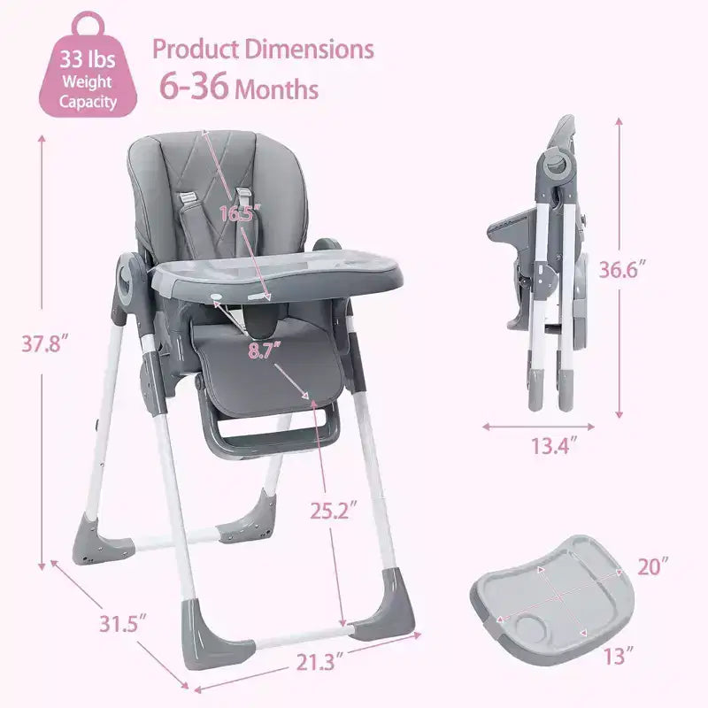 Chaise Haute Bébé, Chaise Haute Multifonctionnelle pour Bébé avec Hauteur et Inclinaison Réglables