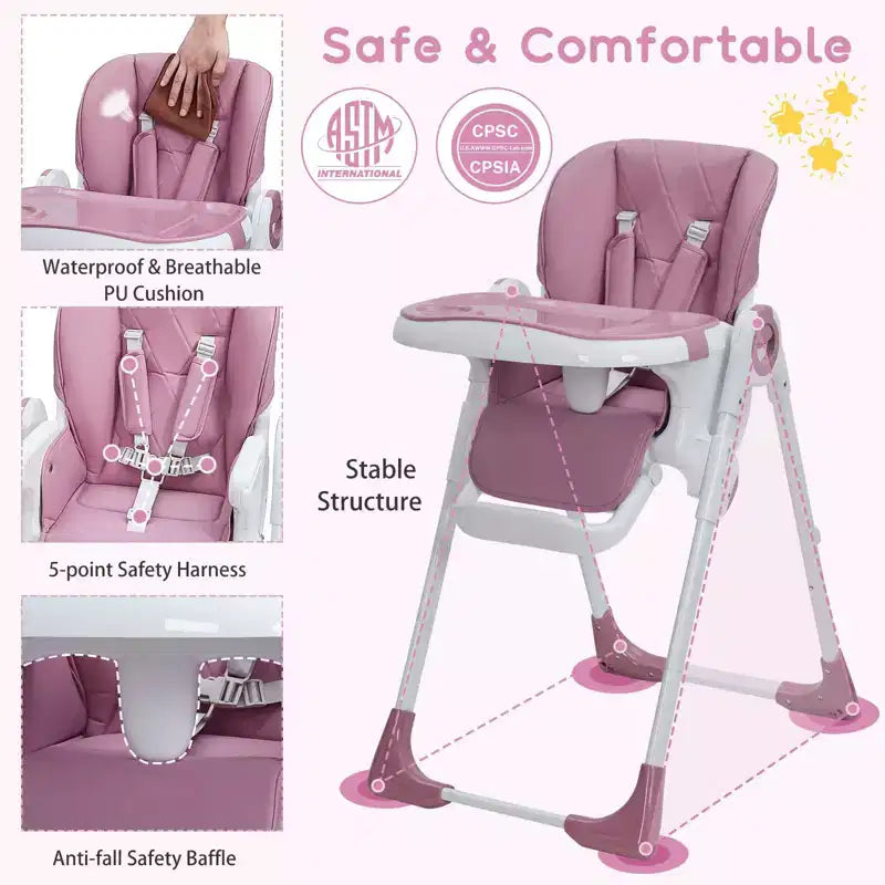 Chaise Haute Bébé, Chaise Haute Multifonctionnelle pour Bébé avec Hauteur et Inclinaison Réglables