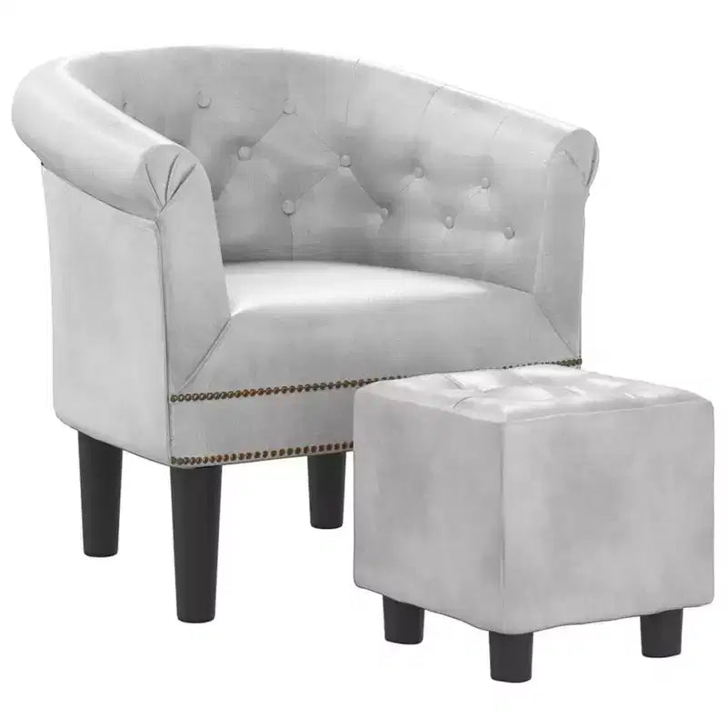 vidaXL Tub Chair with Footstool - Silver Faux Leather Design - Ideal for Living Room, Bedroom, or Office