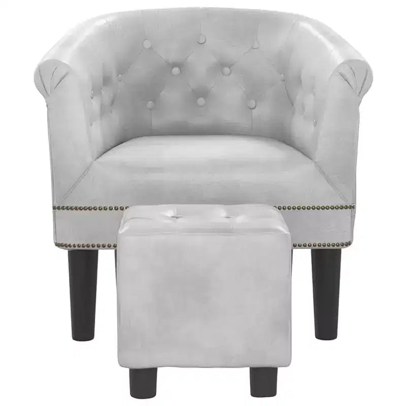 Fauteuil crapaud avec repose-pieds - Design en simili cuir argenté