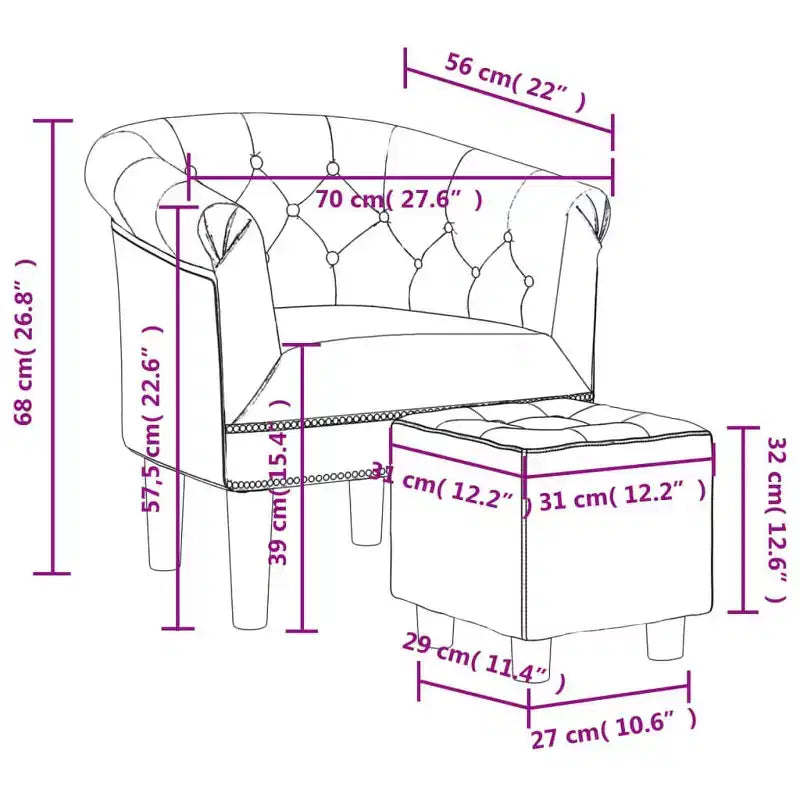 Fauteuil crapaud avec repose-pieds - Design en simili cuir argenté