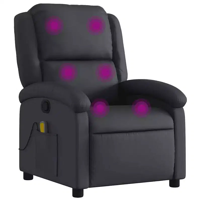 VidaXL Massage Recliner Chair with 6-Point Vibration, Adjustable, Black Real Leather - Black