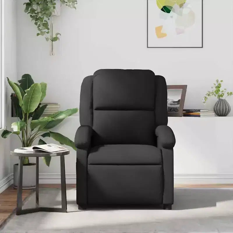 Fauteuil Inclinable Massant avec 6 Points de Vibration, Réglable, Cuir Véritable Noir