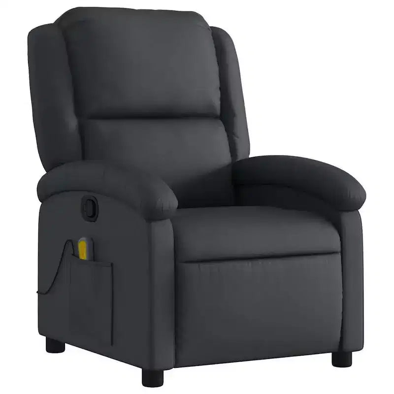 Fauteuil Inclinable Massant avec 6 Points de Vibration, Réglable, Cuir Véritable Noir