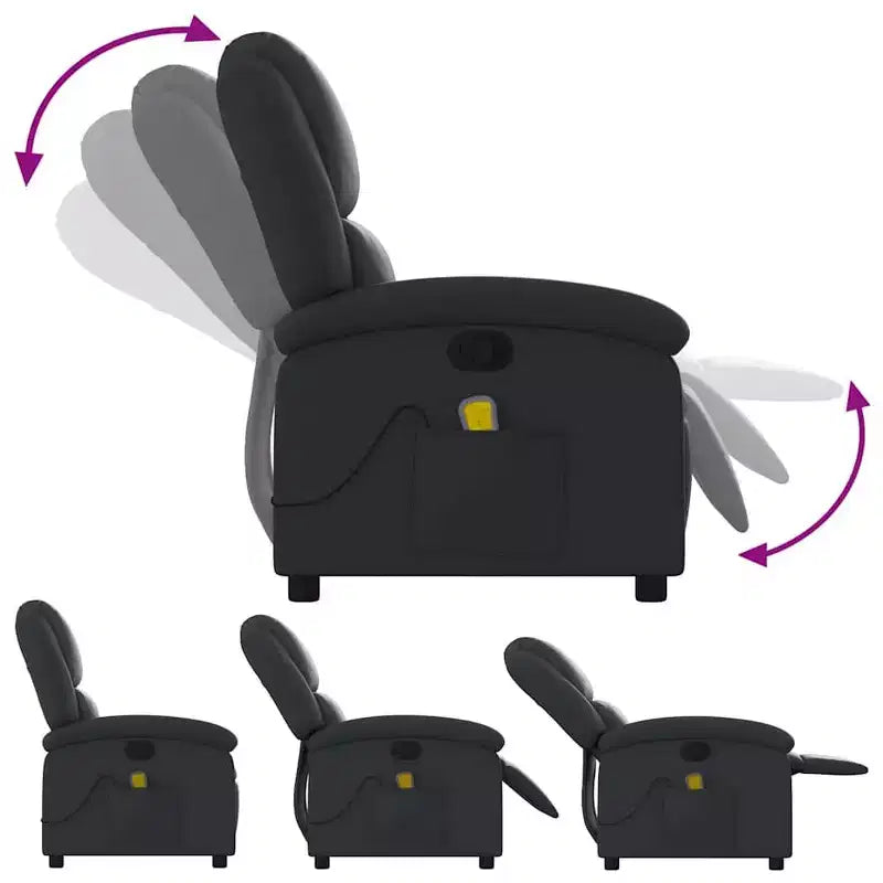 Fauteuil Inclinable Massant avec 6 Points de Vibration, Réglable, Cuir Véritable Noir