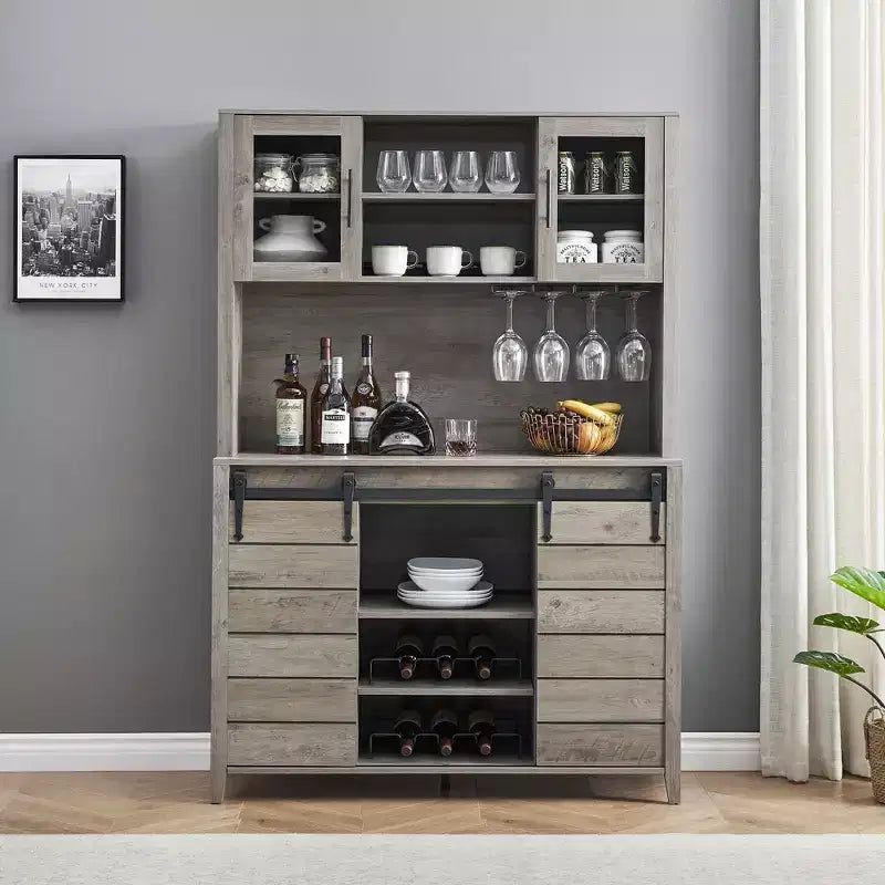 Meuble de Bar/Café de Ferme, Bahut de Rangement de Cuisine avec Porte Coulissante Façon Grange