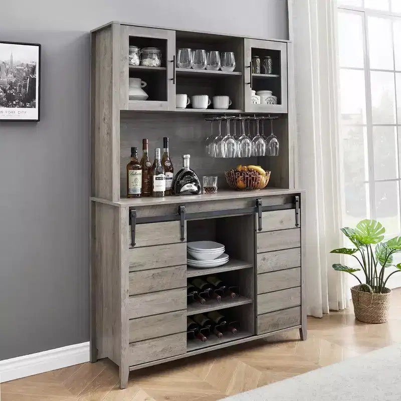 Meuble de Bar/Café de Ferme, Bahut de Rangement de Cuisine avec Porte Coulissante Façon Grange