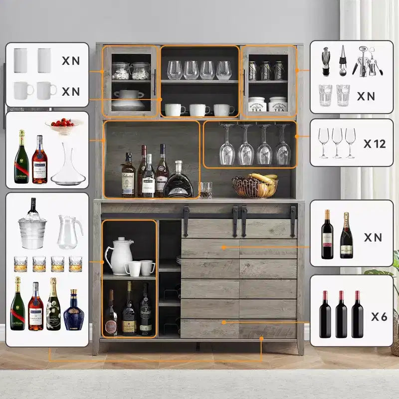 Meuble de Bar/Café de Ferme, Bahut de Rangement de Cuisine avec Porte Coulissante Façon Grange