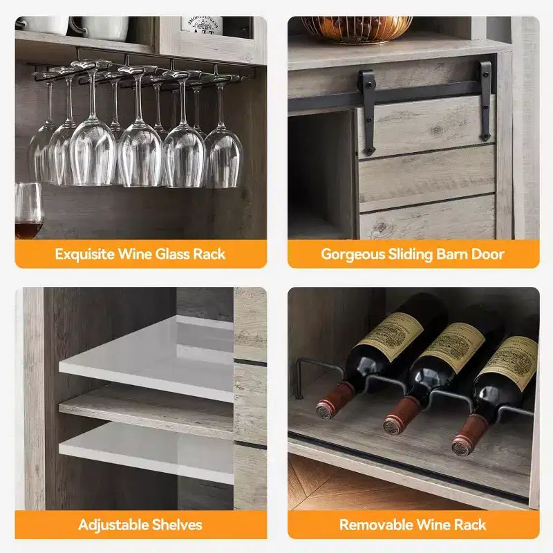 Meuble de Bar/Café de Ferme, Bahut de Rangement de Cuisine avec Porte Coulissante Façon Grange