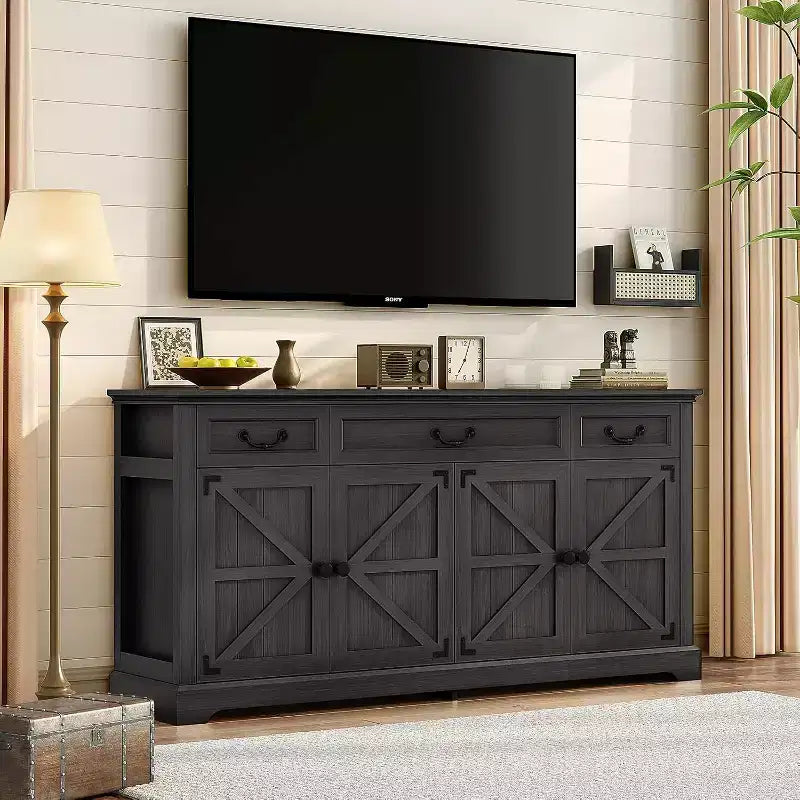 Dyonery 65 Large buffet storage cabinet, farmhouse kitchen cutlery cabinet buffet, 3 drawers and 4 doors, living room storage cabinet