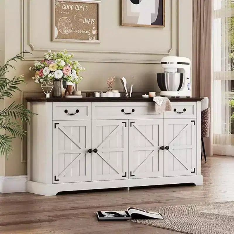 Grand buffet de rangement, buffet de cuisine rustique pour couverts