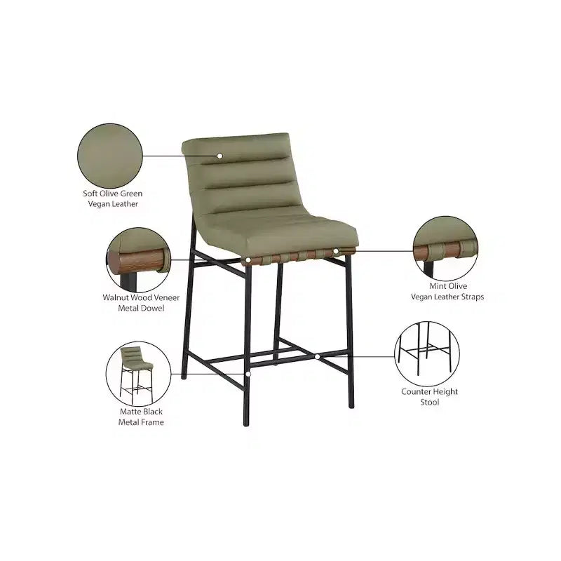 Tabouret de comptoir en cuir végétalien vert