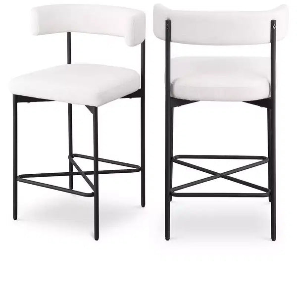 Meridian Furniture,Rivage Cream Durable Linen Textured Fabric Stool, Set of 2