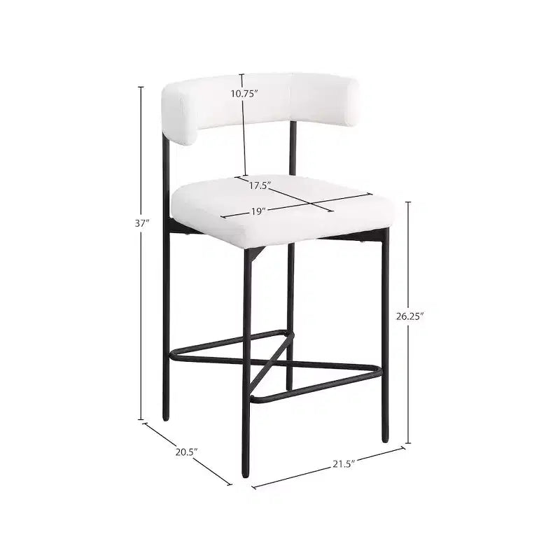 Tabouret en tissu texturé lin crème résistant