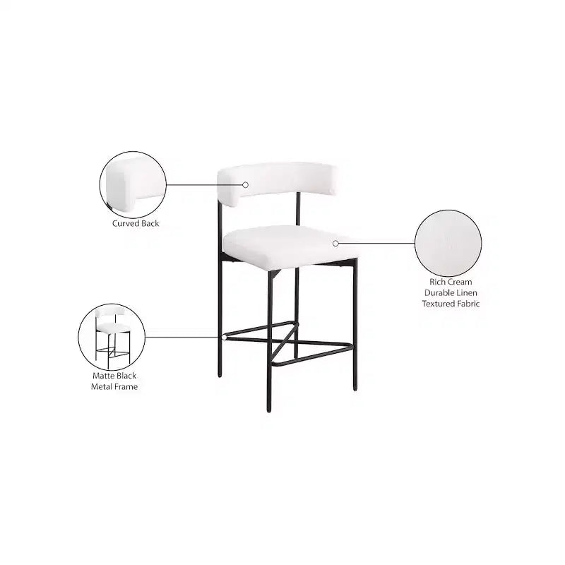 Tabouret en tissu texturé lin crème résistant