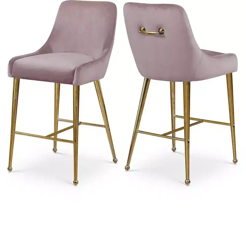 Meridian Furniture,Owen Pink Velvet Stool, Set of 2