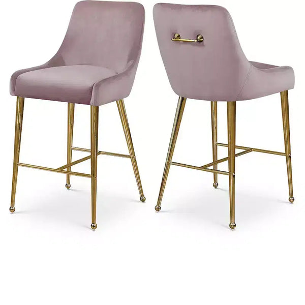 Meridian Furniture,Owen Pink Velvet Stool, Set of 2