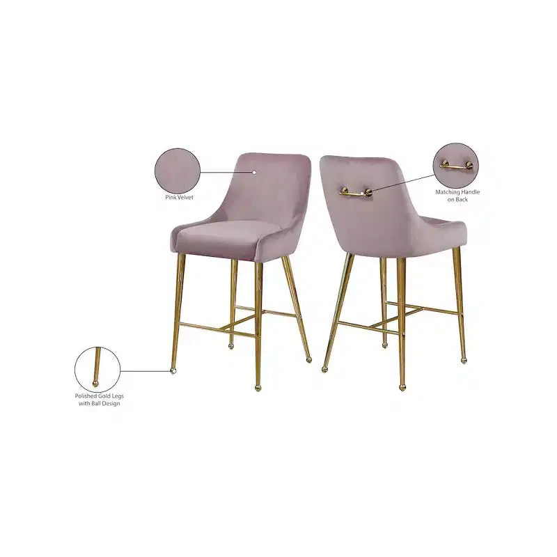 Tabouret en velours rose hauteur fixe