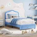 Upholstered Twin Bed Frame with Storage Drawer, Velvet Bed Frame with Headboard for Girls, Boys, No Box Spring Needed, Noise Free, Blue