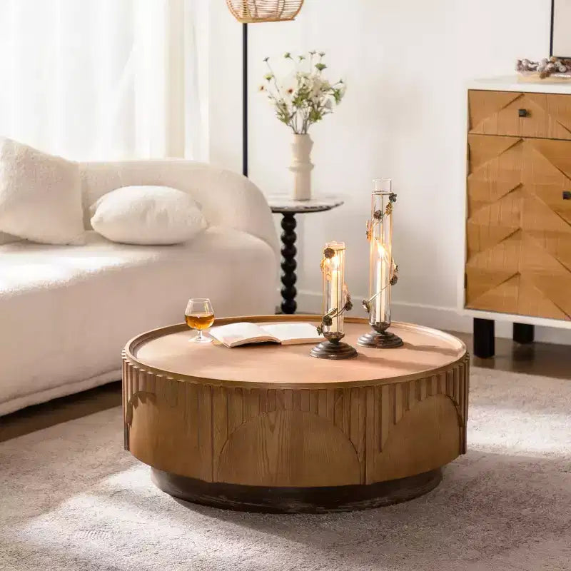 GDFStudio Griselda 36.22 Round Wood Pedestal Coffee Table