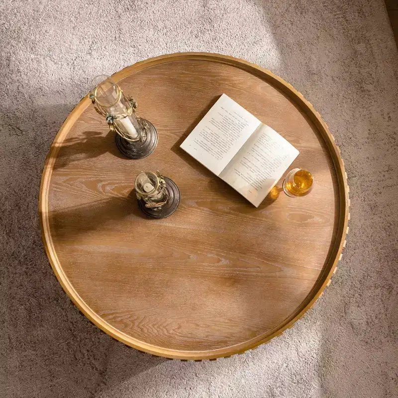 Table basse ronde à pied central en bois
