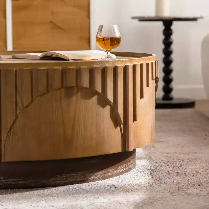 Table basse ronde à pied central en bois