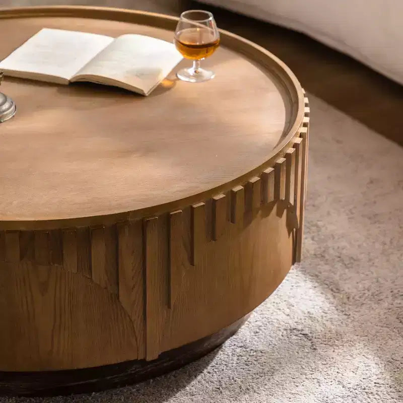 Table basse ronde à pied central en bois