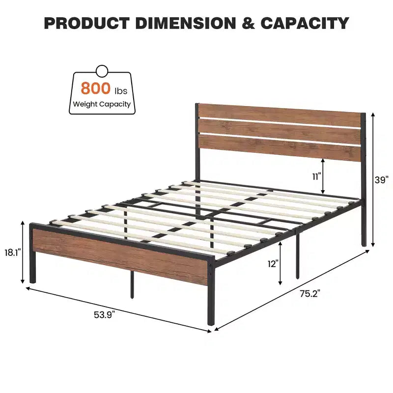 Cadre de lit Queen Size, avec tête de lit et pied de lit, lit plateforme stable