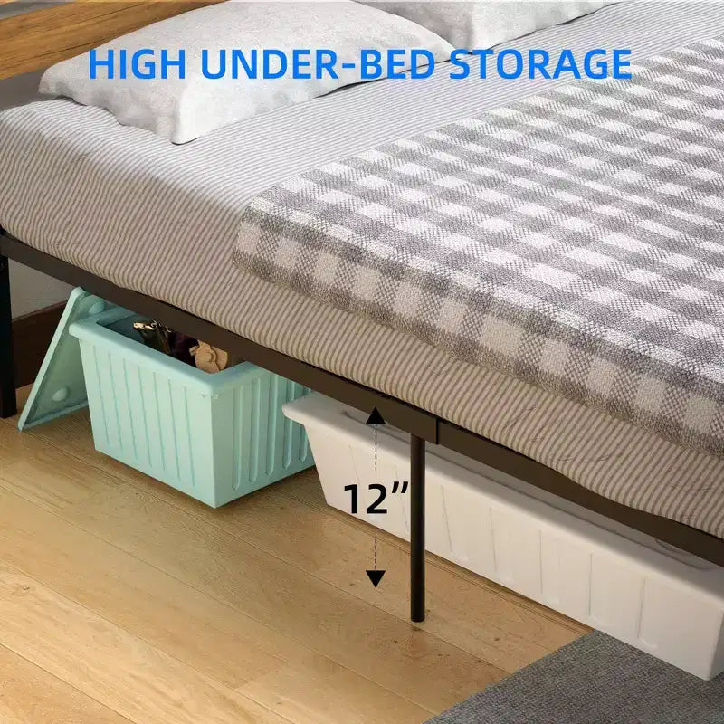 Cadre de lit Queen Size, avec tête de lit et pied de lit, lit plateforme stable