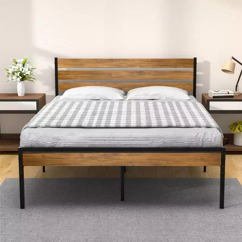 Cadre de lit Queen Size, avec tête de lit et pied de lit, lit plateforme stable