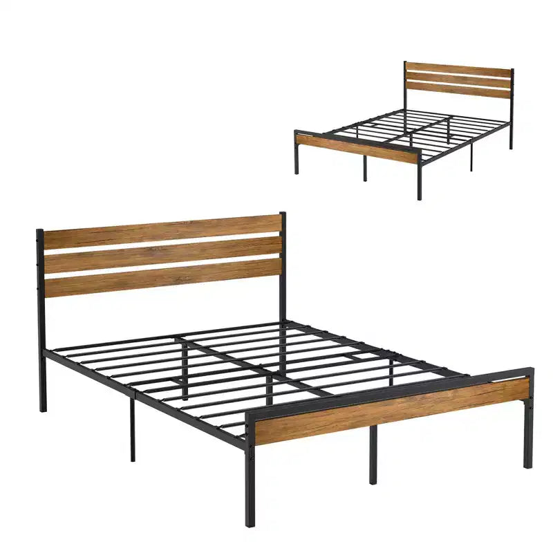 Cadre de lit Queen Size, avec tête de lit et pied de lit, lit plateforme stable