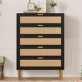 Commode en rotin à 5 tiroirs – Rangement vertical peu encombrant avec accents métalliques