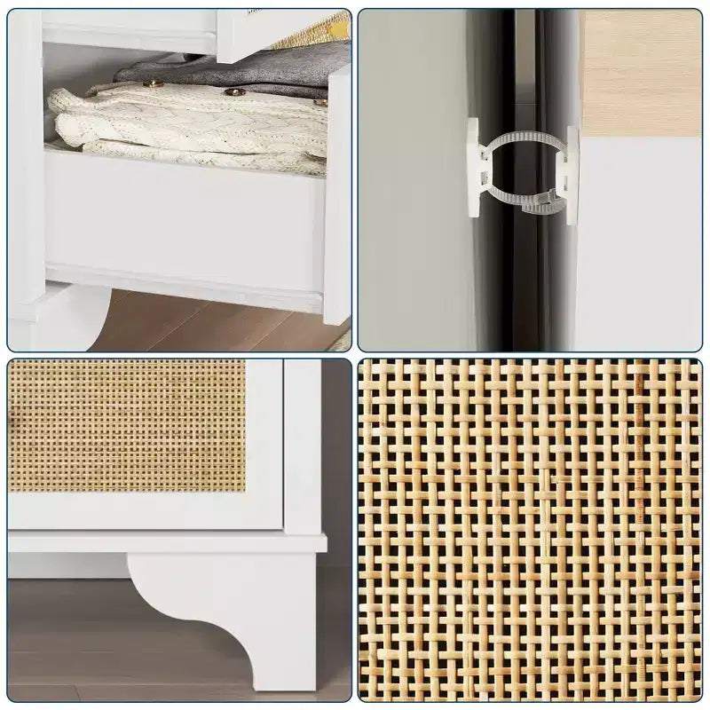 Commode à 7 tiroirs, en rotin naturel, commode et chiffonnier en bois moderne pour chambre à coucher