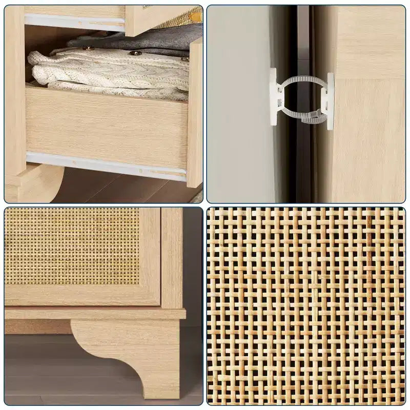 Commode à 7 tiroirs, en rotin naturel, commode et chiffonnier en bois moderne pour chambre à coucher