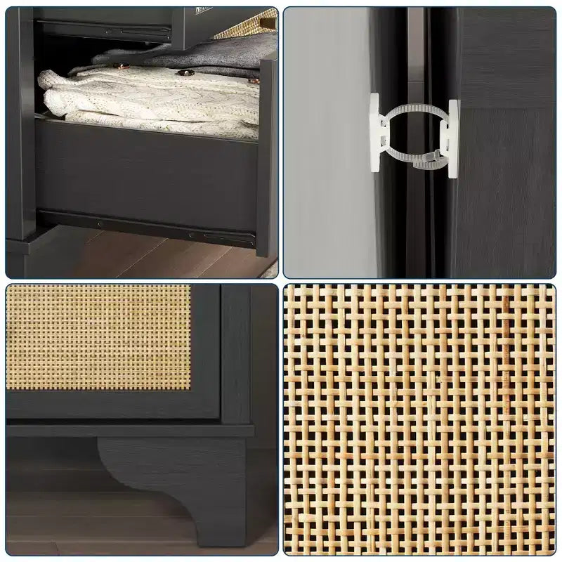 Commode à 7 tiroirs, en rotin naturel, commode et chiffonnier en bois moderne pour chambre à coucher