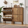 Meuble de rangement pour chaussures Mid-Century Moderne avec 2 portes basculantes et poignées métalliques
