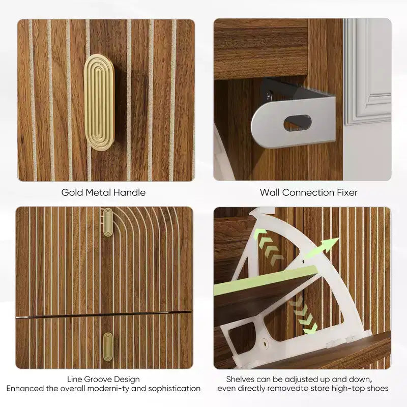 Meuble de rangement pour chaussures Mid-Century Moderne avec 2 portes basculantes et poignées métalliques