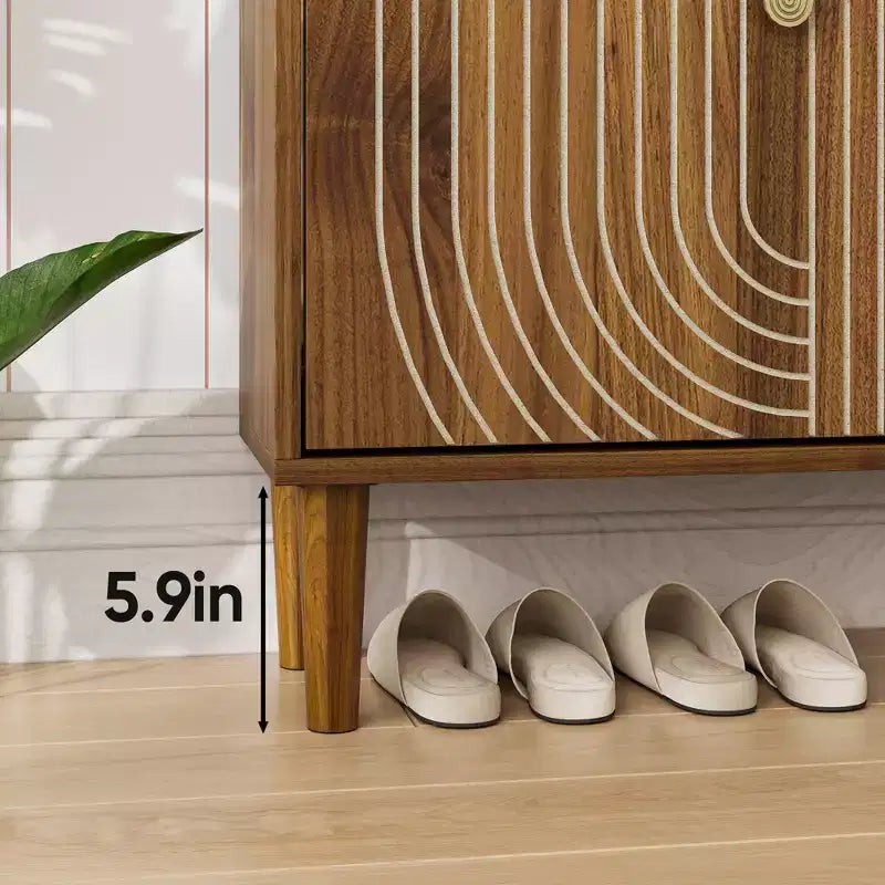 Meuble de rangement pour chaussures Mid-Century Moderne avec 2 portes basculantes et poignées métalliques