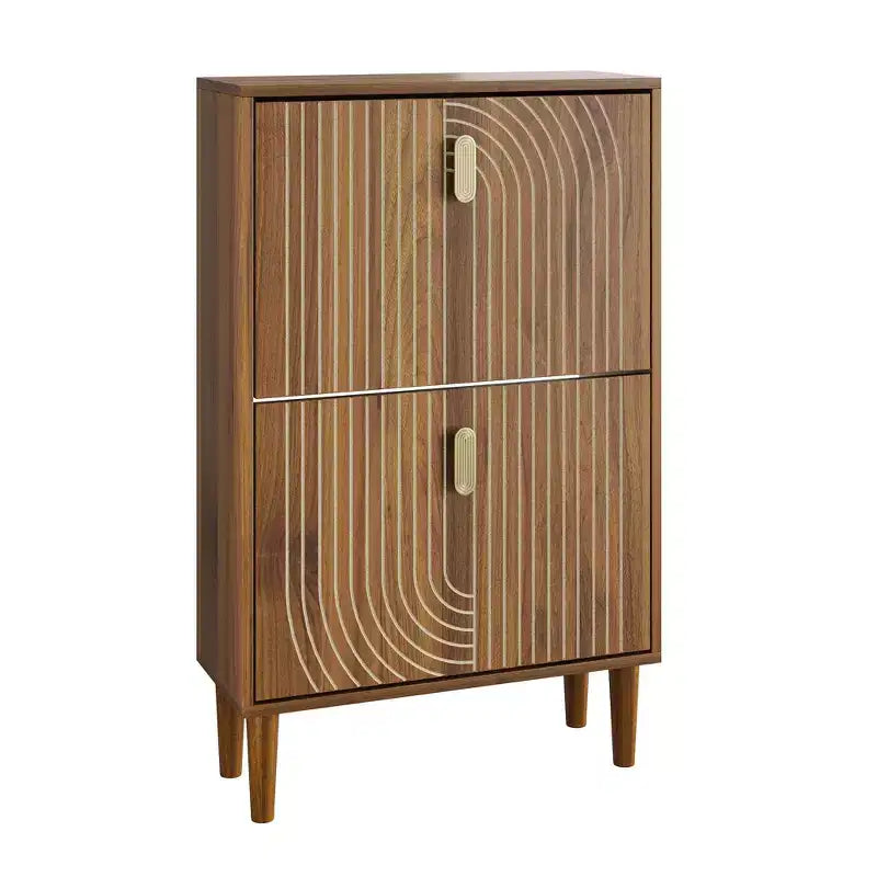 Meuble de rangement pour chaussures Mid-Century Moderne avec 2 portes basculantes et poignées métalliques