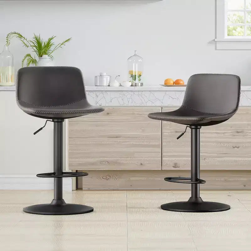 MAYEERTY Gray Adjustable Swivel Bar Stools Set of 2, Modern PU Leather with Back Support for Kitchen Island