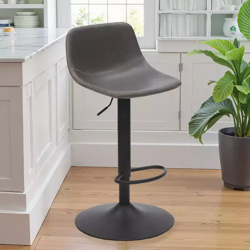 Tabourets de bar gris réglables pivotants, en cuir PU moderne avec dossier