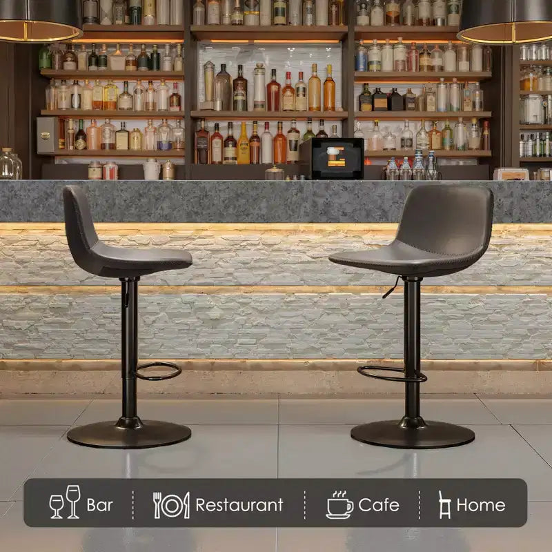 Tabourets de bar gris réglables pivotants, en cuir PU moderne avec dossier