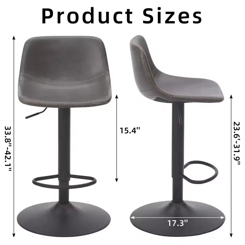 Tabourets de bar gris réglables pivotants, en cuir PU moderne avec dossier