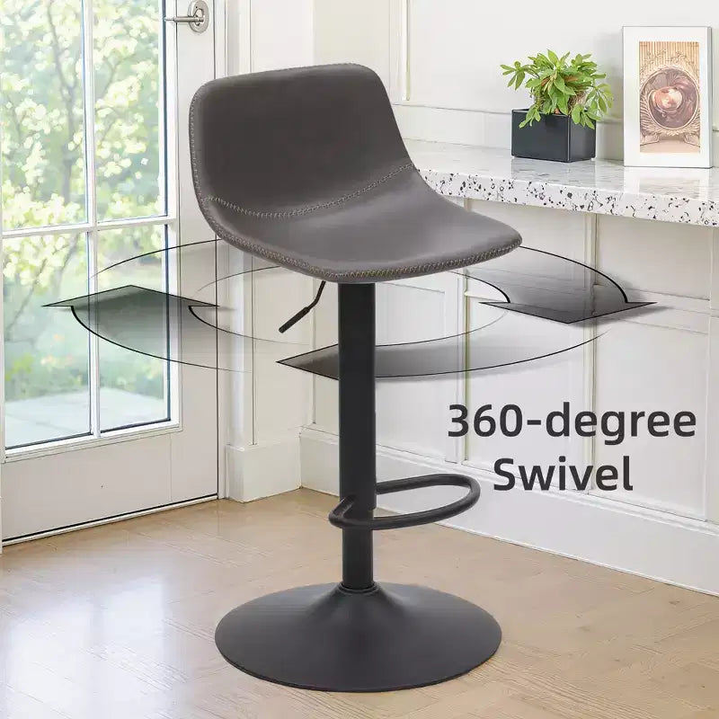 Tabourets de bar gris réglables pivotants, en cuir PU moderne avec dossier