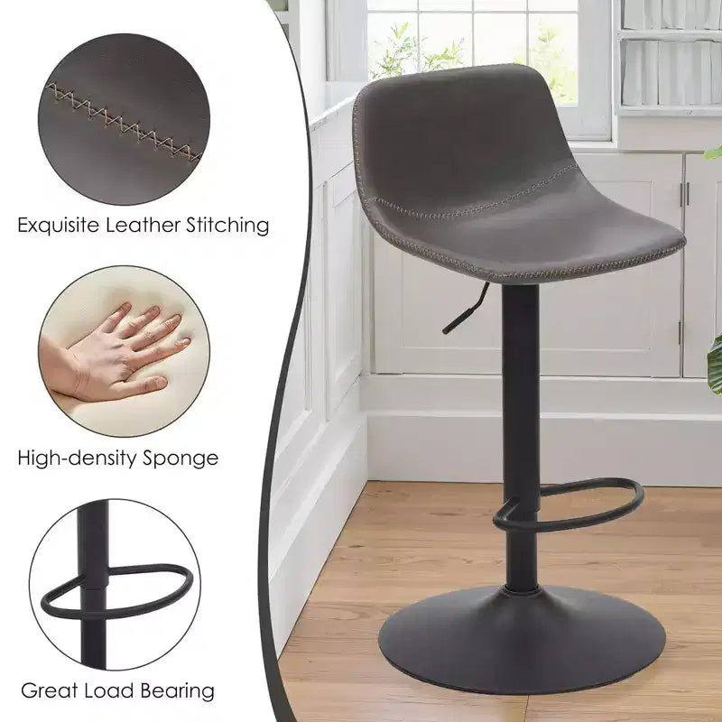 Tabourets de bar gris réglables pivotants, en cuir PU moderne avec dossier